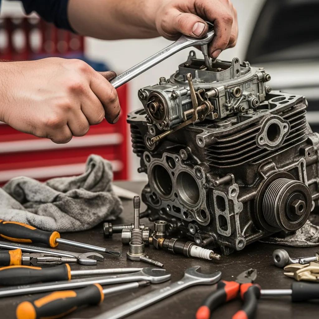 Breaking Down the Costs: Major Auto Repair Prices in Philadelphia Explained 2 Close-up of a mechanic repairing an engine with tools in an auto shop