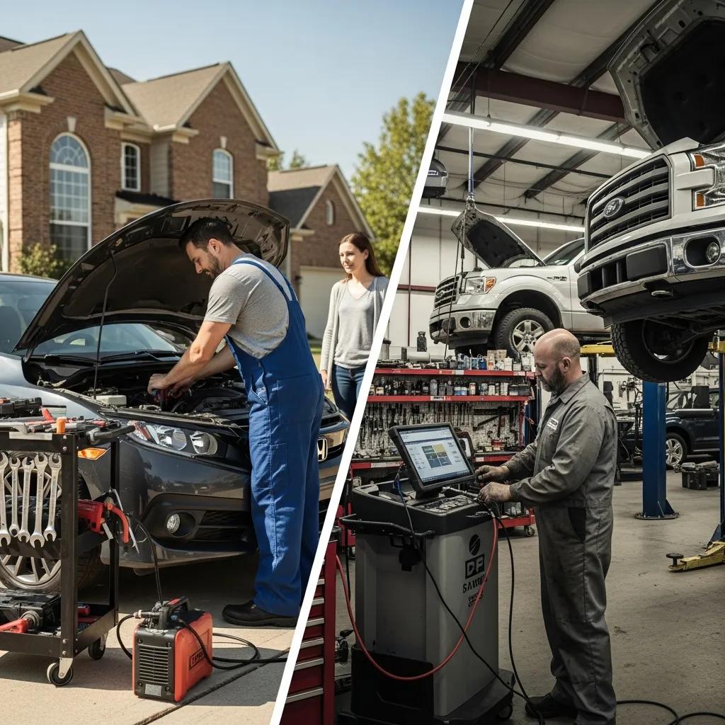 Save Money on DIY Car Repairs in Philadelphia 3 Comparison of mobile mechanic and traditional auto shop services, highlighting cost differences and convenience
