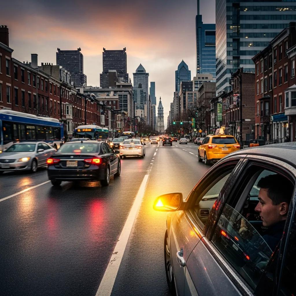 Essential Steps to Take When Your Car Makes Unusual Noises in Philadelphia 2 Driver pulling over safely on a Philadelphia street with hazard lights on