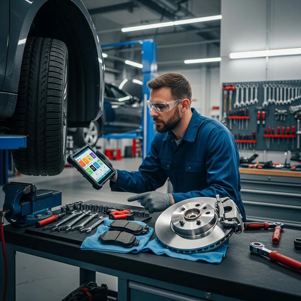 Breaking Down the Costs: Major Auto Repair Prices in Philadelphia Explained 3 Mechanic inspecting brake components in an auto repair shop