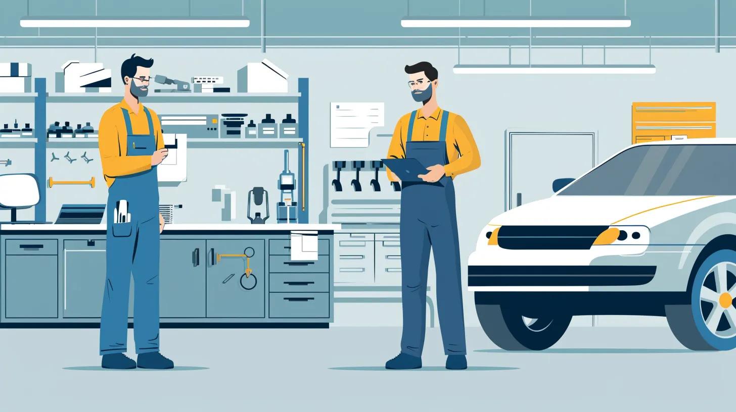 Mechanic explaining repair costs to a customer in an auto repair shop, highlighting pricing transparency