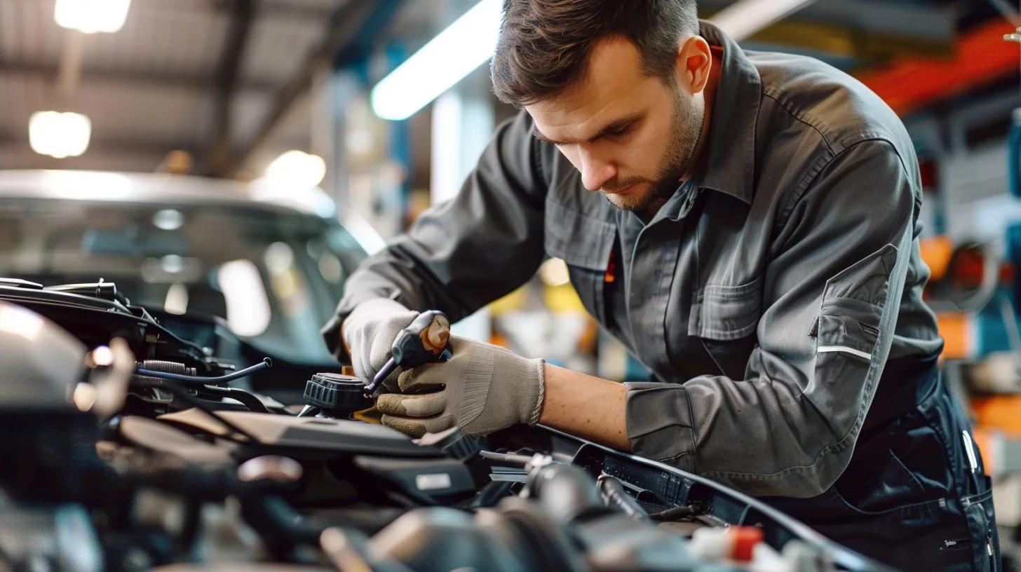 Technician conducting initial inspection of vehicle damage