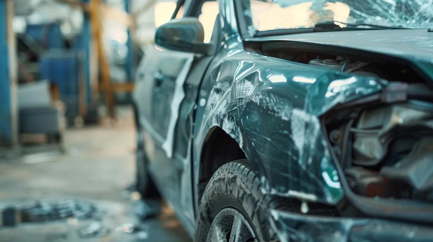 Close-up of a damaged car with a price estimate, illustrating the costs associated with auto body repairs