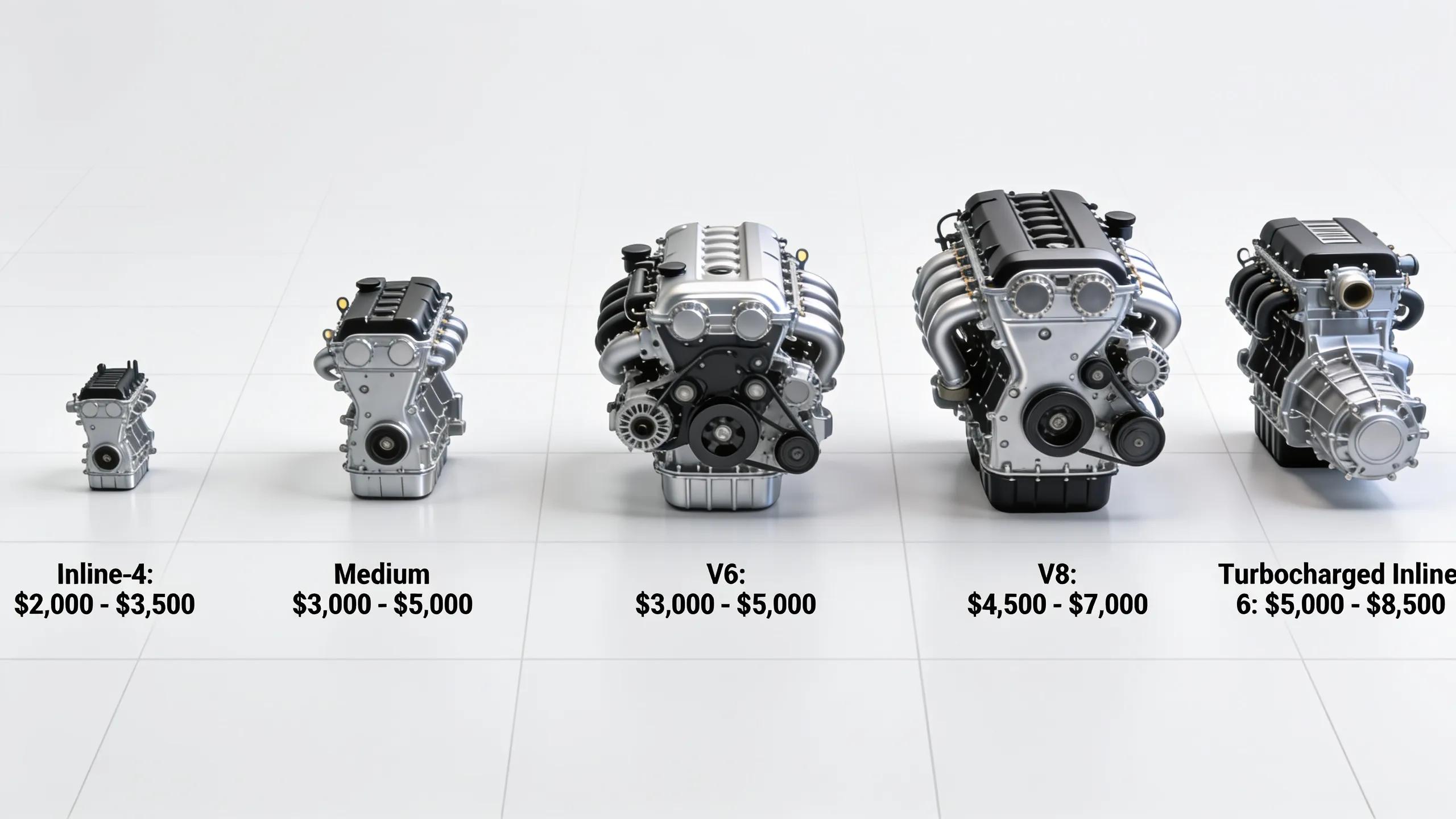 Different types of car engines illustrating the relationship between engine type and replacement costs