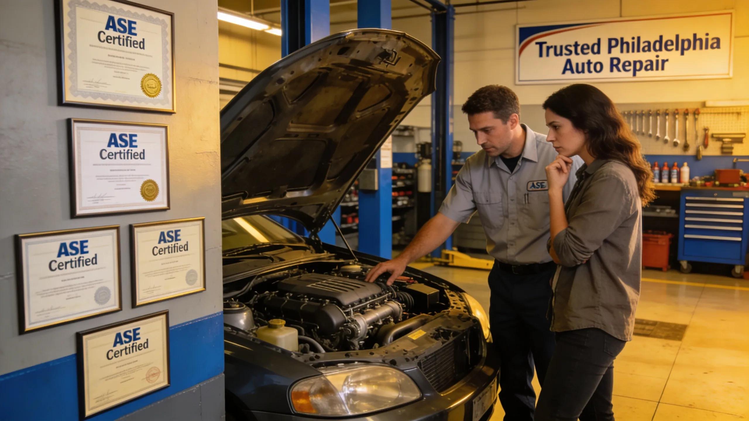 ASE certified mechanic reviewing vehicle repairs, emphasizing trust and professionalism in auto repair services.