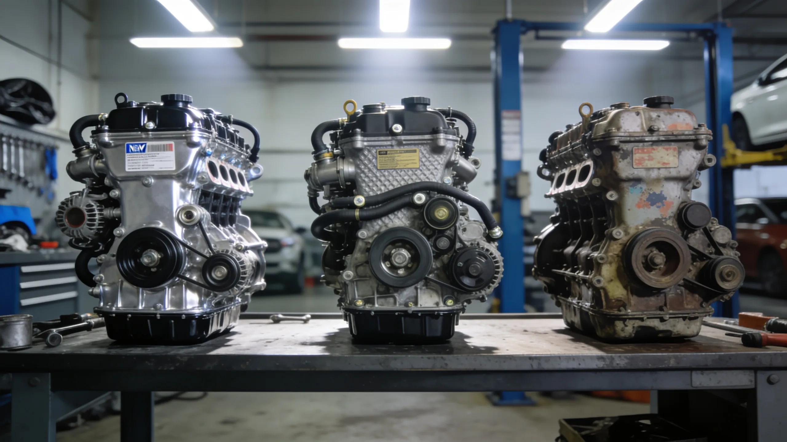 Different types of engines: new, remanufactured, and used, highlighting engine replacement options