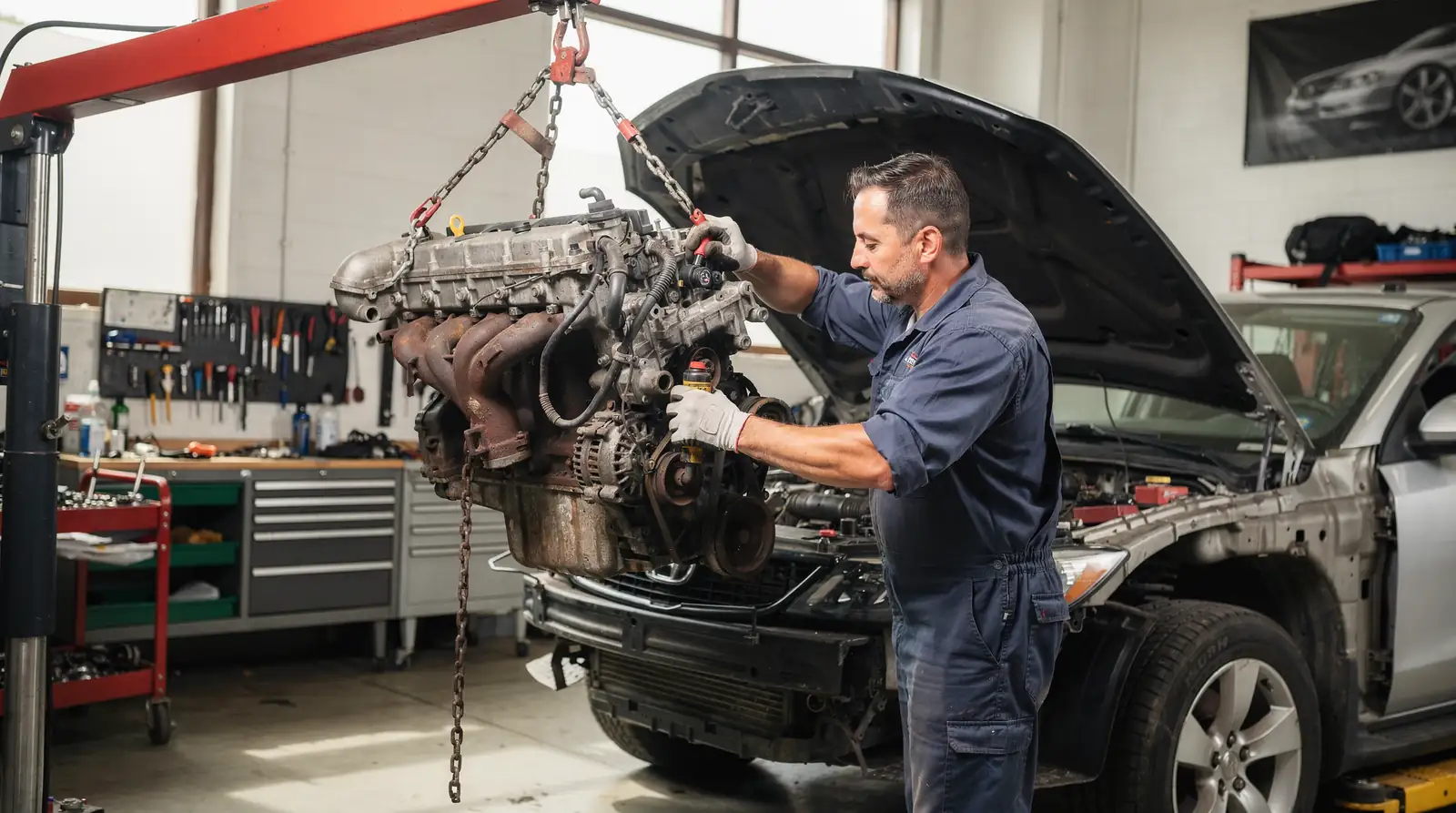 Vehicle type and whether a new or used engine is installed are the two most